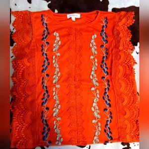 Calligraphie casual floral lace shirt orange size M
